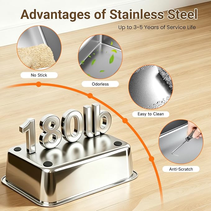Enclosed Stainless Steel Litter Box, XL Covered MetalPan Includes Mat Scoop | Easy Cleaning Anti-Urine Leakage Non-Sticky Front Entry Top Exit - Image 8