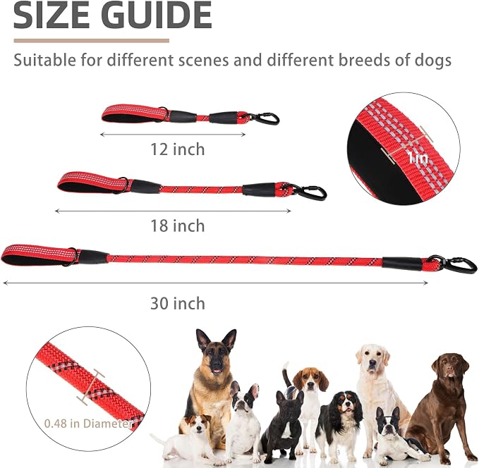 PUPTECK Reflective Short Dog Leashes 3 Pack for Walking and Training | Heavy Duty Clip with Soft Padded Handle for Medium Large Dogs Traffic Control - Image 2