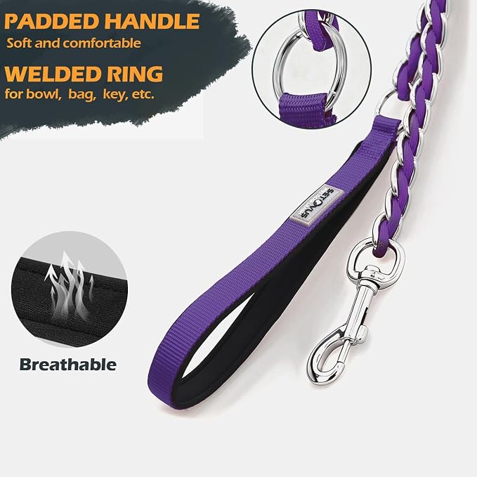 S-ETOVUS-Chain Dog Leash, Bite-Proof Metal Leash, with Padded Handle | Three Sizes 7.25FT/5.2FT/4FT, Woven From Nylon Rope And Chain, Durable And Bite-Resistant, Comfortable With Padded Handles - Image 2