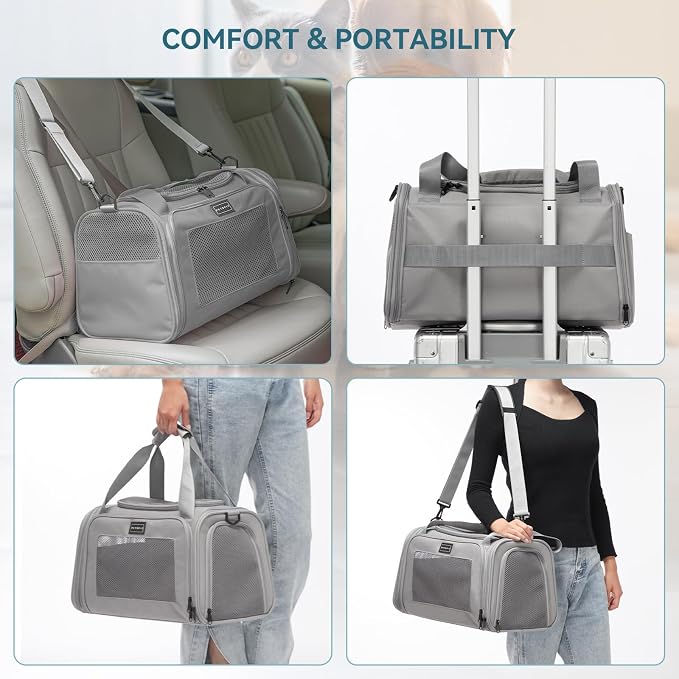 PETSFIT Cat Carrier, Grey, Small and Medium Cats Under 12 Lbs | Airline Approved, Soft Carrier, Soft Cat Travel Bag, Kitten Carrier with Extendable Mat - Image 4