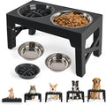 PAWISE Elevated Dog Bowls, 5 Height Adjustable Raised Dog Bowl Stand with 1 Slow Feeder Bowl & 2 Stainless Steel Bowls, Non-Slip Dog Feeding Station for Large, Medium, Small Dogs and Cats, Black by PAWISE