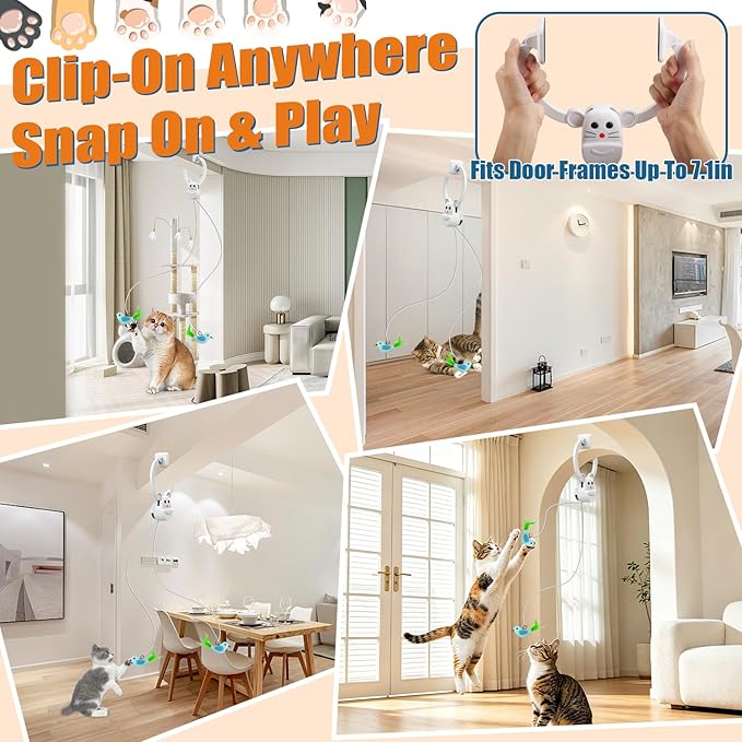 Interactive Cat Toys for Indoor Cats, Automatic Flying Bird Feather Wand Toy for Chase Exercise Enrichment, Rechargeable Durable Safe Hanging Cat Toy for Bored Kittens & Adult Cats - Image 5