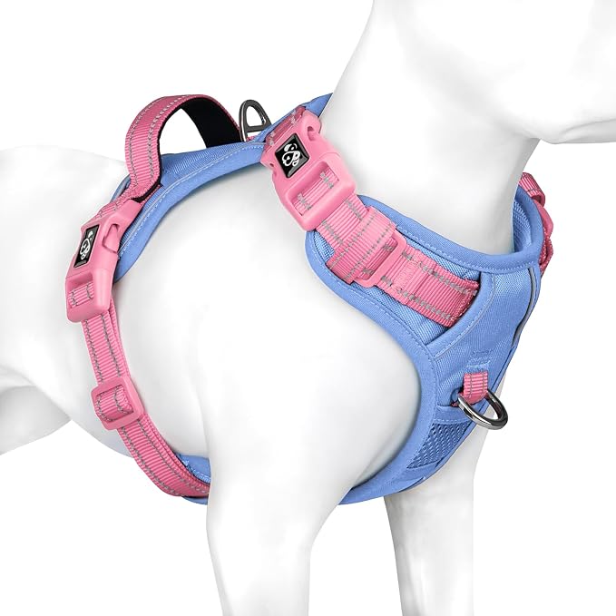No Pull Dog Harness, Unique Colors Reflective Adjustable Dog Vest | with Soft Training Handle Metal Clips for Small Medium Large Dogs (Baby Blue Base & Pink Straps,XL) by PHOEPET