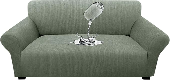 Waterproof Stretch Spandex Loveseat Couch Cover - Non-Slip Soft Sofa Slipcover with Elastic Bottom, Washable Leakproof Furniture Protector for Kids, Pets, Dogs & Cats (Loveseat, Green) by Unknown