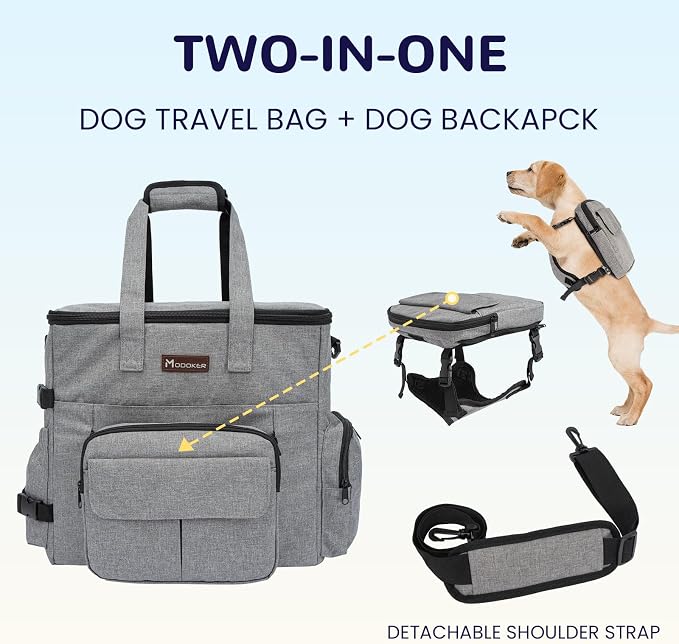 Modoker Dog Travel Organizer with 2 Collapsible Bowls for Supplies & Accessories, Airline Approved Dog Tote Pet Travel Bag with 2 Travel Food Container | Dog travel accessories set with feeding supplies, bowls, mat, and strap. Ideal for weekend trips. - Image 2