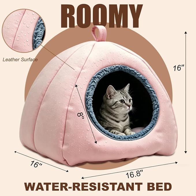 Cat Caves for Indoor Cats, Pink Cat Cave House for Kittens and Small Dogs | 2 in 1 Design, Removable Washable Cushioned Pillow, Foldable Kitten Hideaway, All Year Around Available - Image 2