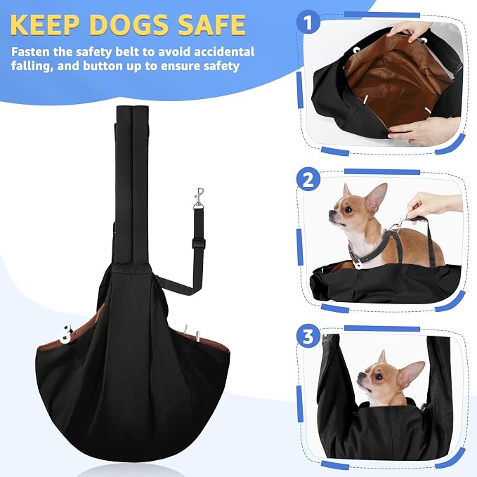 SlowTon Dog Carrier Sling - Thick Padded Shoulder Strap Adjustable, Black M | Dog Carriers for Small Dogs, Puppy Carrier Purse for Pet Cat with Front Zipper Pocket Safety Belt Machine Washable - Image 4
