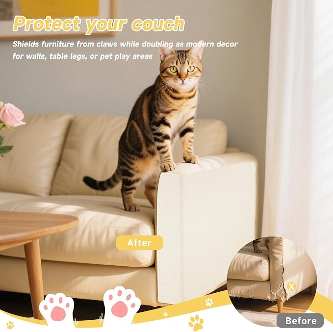 Cat Scratch Furniture Protector, 39.3''x15.8'' Trimmable DIY Self-Adhesive, Durable Corner Scratcher Couch Protectors from Cat Claws for Sofa, Tree Shelves & Scratching Posts (Khaki) - Image 5