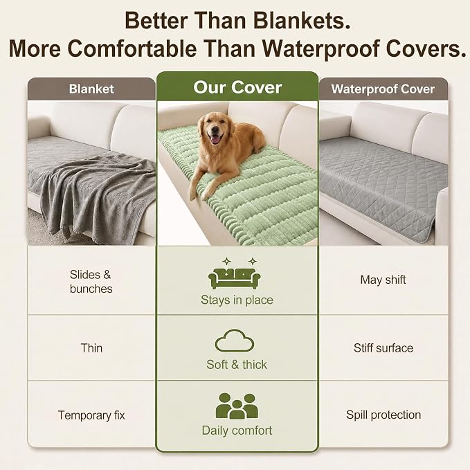 decorUhome Couch Cover for Dogs, Non Slip Fuzzy Thick Pet Sofa Protector | Pet Friendly, Couch Covers for Sofa, Machine Washable, Fits Armrests, Single Seats & Backrest Cushions, Green, 27.6" x 27.6" - Image 7