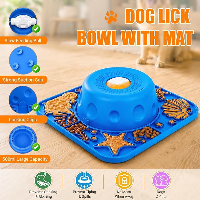 2-in-1 Slow Feeder Dog Bowl with Rolling Ball, Large Silicone Dog Lick Bowl | 16.9 Oz Puzzle Feeder Pet Bowl with Licking Pad for Liquid & Thick Treat, for Large Medium Dogs Enrichment & Anxiety Relief - Image 2