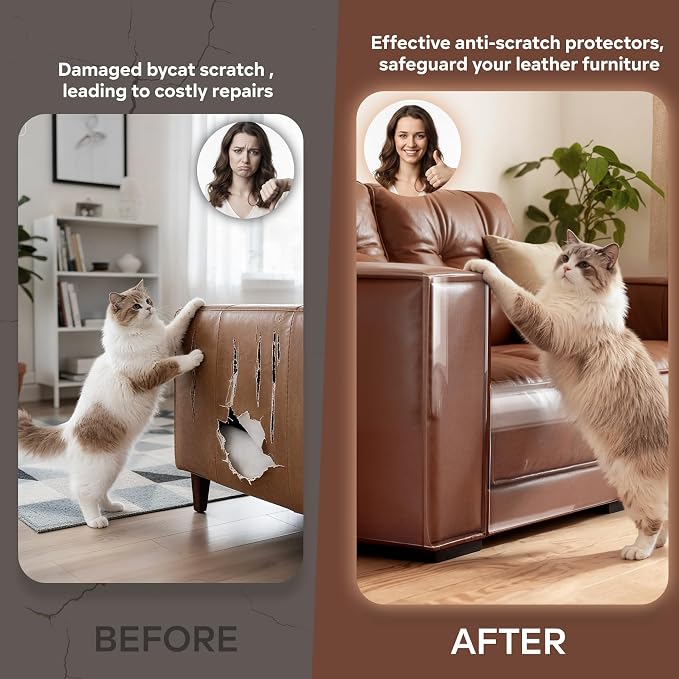 Anti Cat Scratch Furniture Protector for Leather Furniture, Easy-to-Apply & Removable Couch Protector from Cat Claws, Sofa Corner Guard Anti-Scratch Tape for Cats (24 Pack) - Image 3