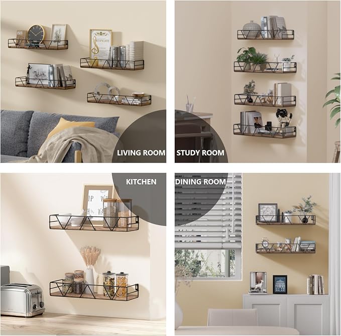 Floating Shelves Set of 4, Wood Wall Shelf, Farmhouse Shelf for Bedroom | Wall Mounted Floating Shelf for Living Room, Bedroom, Bathroom, Kitchen, Office - Image 6