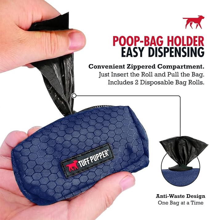Tuff Pupper Dog Poop Bag Holder | Works with Any Dog Leash | Zippered Waste Bag Dispenser | Waterproof with Rust-Proof Clip | Convenient Lightweight Design | Includes 2 Rolls of Leak-Proof Bags - Image 3