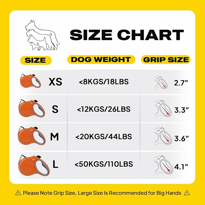 Fida Retractable Dog Leash, 16ft Heavy Duty Pet Walking Leash for Small Dog or Cat up to 26 lbs, Tangle Free. One-Hand Brake (Small,Orange) - Image 7