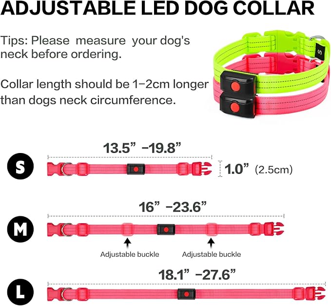 Light Up Dog Collar for Night Walking Flashing, LED Dog Collar Light Rechargeable Reflective Dog Collar Water-Resistant Adjustable Size Dog Collars for Medium Dogs - Image 4