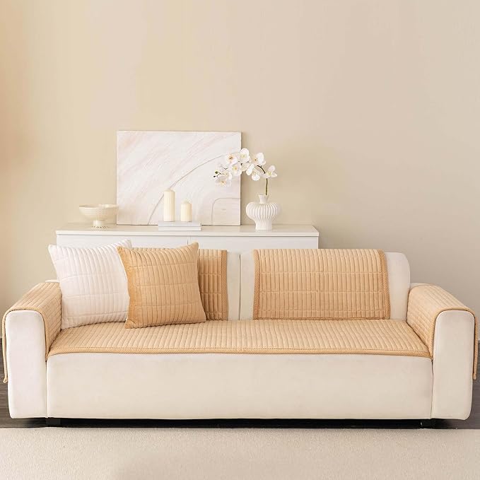 Velvet Washable Dog Couch Cover, Non-Slip Waterproof Pet Sofa Protector for Cushion Sectional, L-Shaped Sofa & Loveseat, Machine Washable(1PC/27.6"x90",Khaki) - Image 6