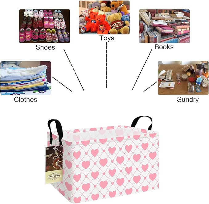 Rectangle Canvas Foldable Storage Basket for Nursery, Heart - Image 3