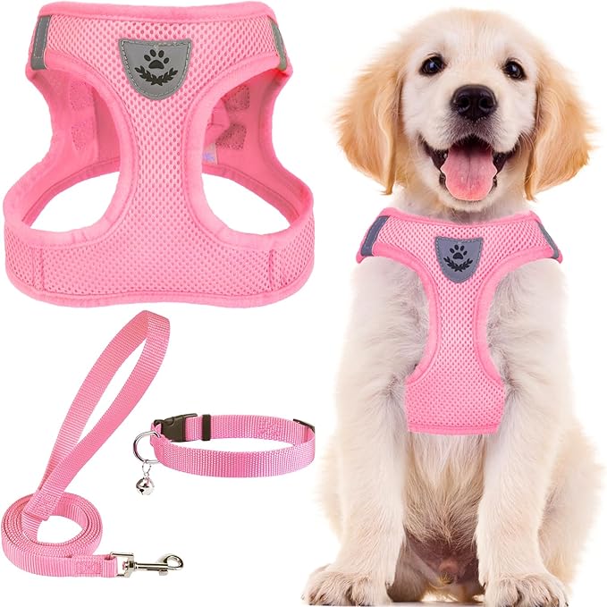 PUPTECK Dog Harness, Collar and Leash Set No Pull for Small Medium Sized | Soft Mesh Puppy Step-in Escape Proof Reflective No Choke Pet Cat Adjustable Walking Vest by PUPTECK