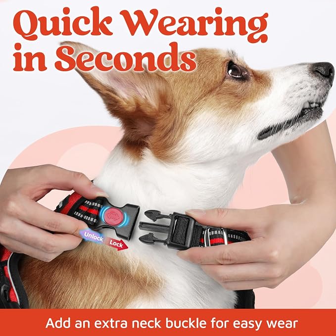 rabbitgoo Dog Harness for Large, No Pull 3 Buckles Easy On & Off | Soft Padded, Walking with Control Handle, Adjustable and Reflective, Red, X-Large - Image 2