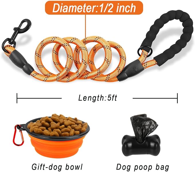 BARKBAY Dog Leashes for Large Dogs Heavy Duty Dog Leash 4/5/6 FT with Comfortable Padded Handle and Highly Reflective Threads for Medium Large Dogs Walking Training Running (5FT-1/2'',Orange) - Image 6