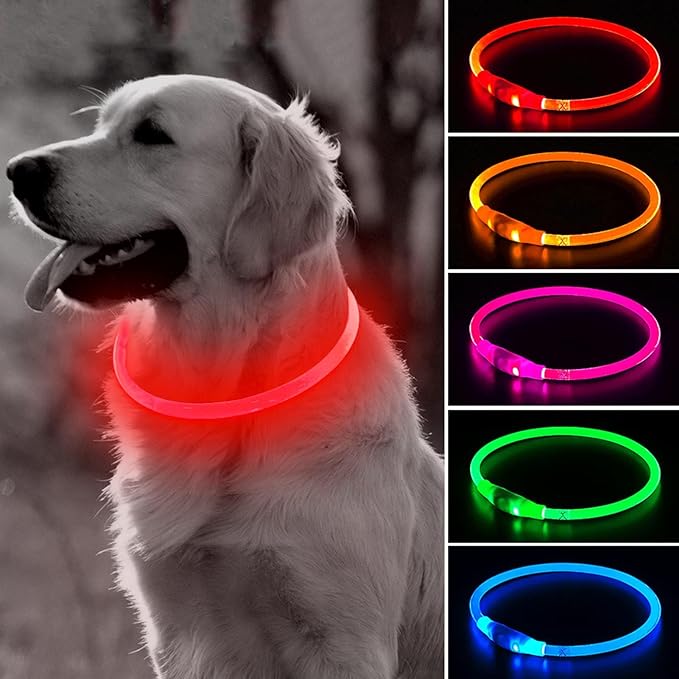 Light Up Dog Collar - Type-C Rechargeable LED Dog Collar - 360° Glow in the Dark Pet Collar for Small Medium Large Dogs, TPU Cuttable Puppy Collar Safety Dog Lights for Night Walking (Red 70cm) by BSEEN