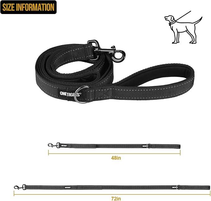 OneTigris No-Pull Dog Leash with Handle for Medium Large Dogs (Black, 4FT) | Durable lead built for training & daily walks. Ideal drag line for strong pullers and large breeds like bully dogs. - Image 2