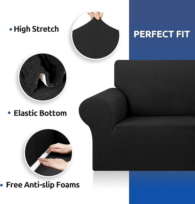 KEKUOU Stretch Chair Sofa Slipcover, Single Couch Cover,Black | 1-Piece Washable Sofa Cover,Pet Friendly (31"-55") Furniture Protector Soft Jacquard Elastic Bottom for Dogs & Kids - Image 4
