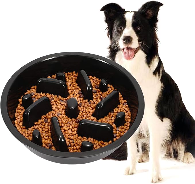 JASGOOD Large Dog Feeder Slow Eating Pet Bowl for Raised Pet Feeders Preventing Choking Food Water Bowl Elevated Diners Replacement Bowl (Black,Large,Fit Opening 8.9"-9.25") by JASGOOD