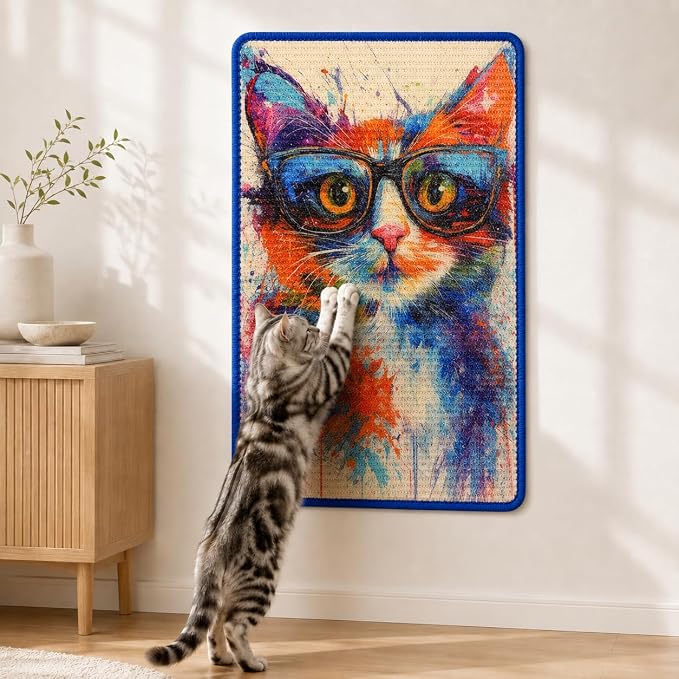 Art Sisal Cat Scratcher Mat, Cat Wall Scratchers for Indoor Cats | Wall Mounted Cat Scratcher, Natural Sisal, No-Drill Hook & Loop Setup, Floor or Wall Use, 23.6 x 15.7 Inch, Graffiti Cat by LESISSMER