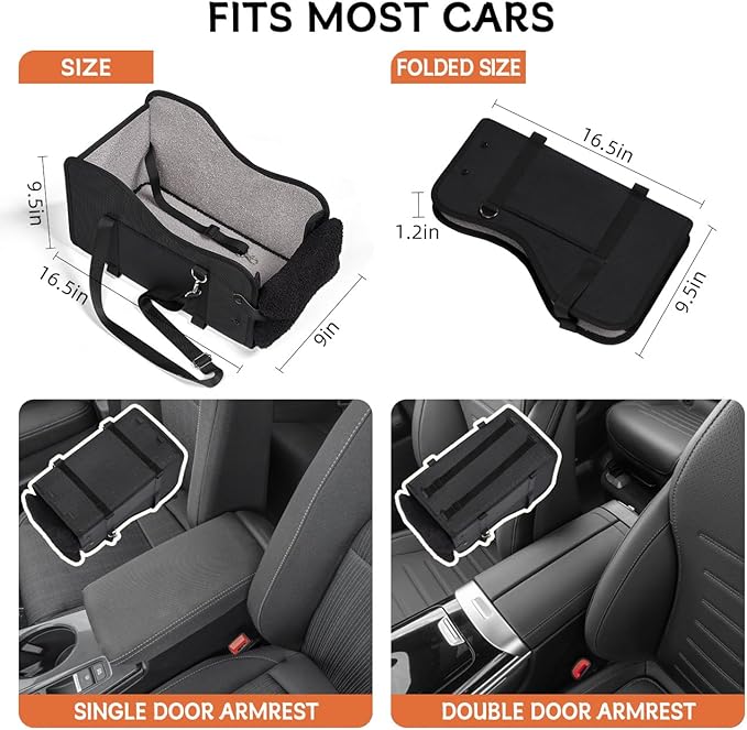 TKYZ Center Console Dog Car Seat for Small Dogs,for Car/SUV/Small Truck | Soft Pillow,Double fixation,Scratch-Resistant Fabric,Pet Booster with Safety Belt,Puppy Car Seat for Small Dogs 0-11 lbs - Image 6