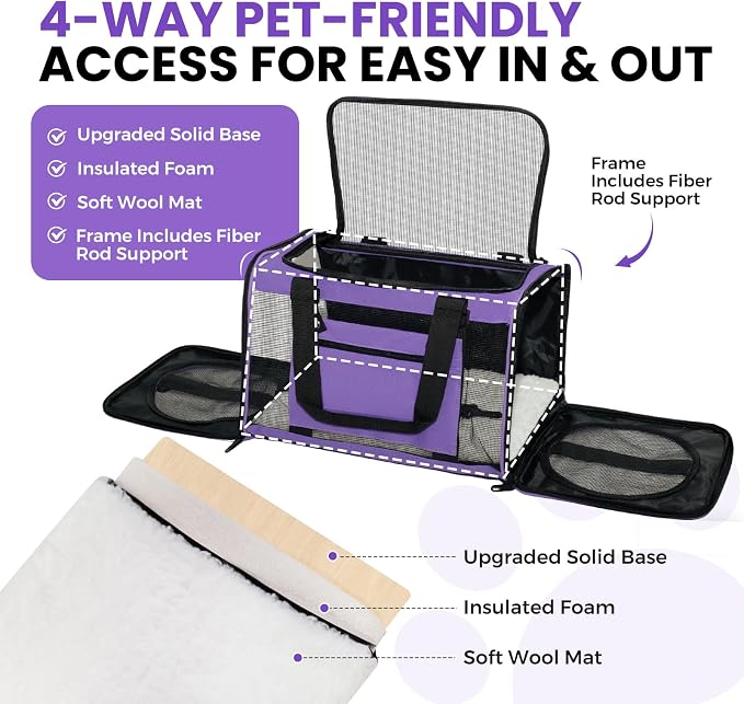 Soft-Sided Cat Carrier 18x11x11 in Expandable Travel Pet Bag 15LBS | For Cats and Small Dogs with Anti-Scratch Mesh Washable Mat Collapsible Escape-Proof Airline Approved with Shoulder Strap - Image 3