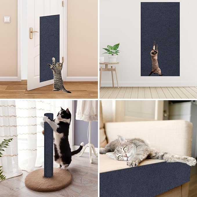 Trimmable Cat Scratcher Mat, Self-Adhesive Cat Scratching Carpet Pad Replacement for Cat Tree Shelves, Cat Steps and Posts, DIY Cat Scratch Couch Furniture Protector (Dark Blue, 39.4"x15.8") - Image 5