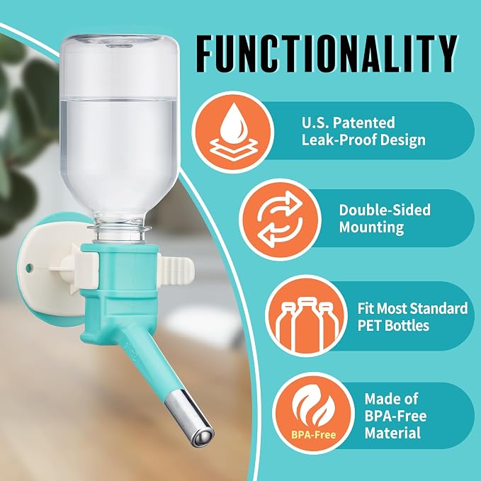 Choco Nose Patented No-Drip Water Bottle/Feeder for Puppies/Toy-Small Breed Dogs/Rabbits/Cats/Chinchillas and Other Small Pets and Animals - for Cages or Crates 10.2 oz. Nozzle 13mm, Aqua (C528) - Image 3