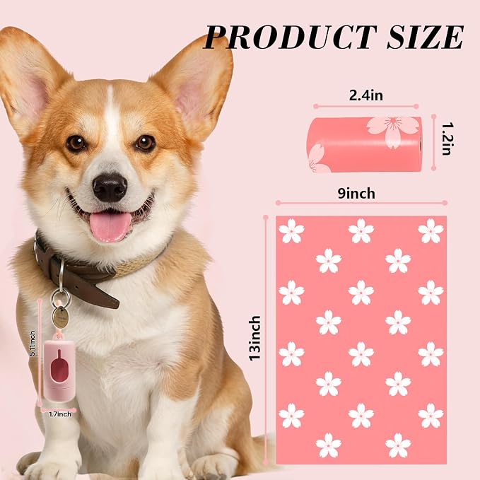 Cherry Blossom Scented Dog Poop Bags - 8 Rolls 120 counts | Leak Proof Extra Large 13x9 Inch Pink Dog poop bags rolls with Dispensers, Fragrance Bags for Dogs Walking and Cat Litter - Image 2