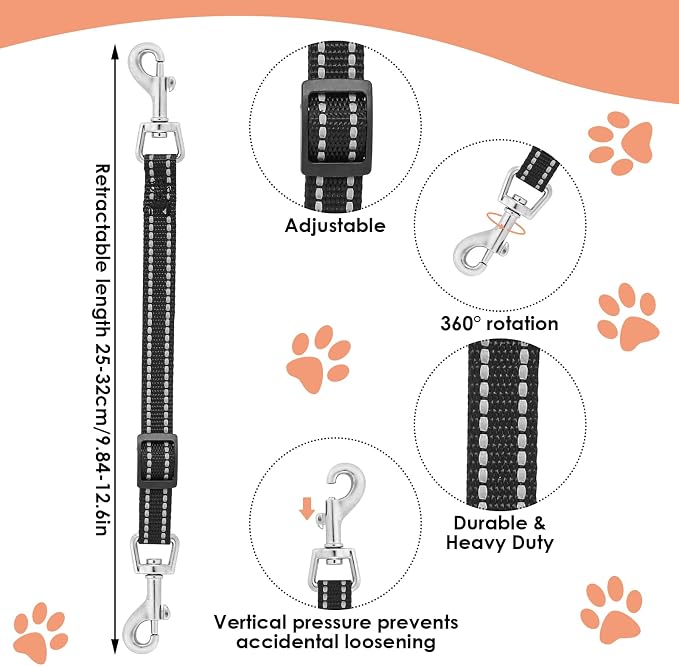 Amabro 2PCS Reflective Dog Safety Collar Clips, Adjustable Nylon Pet Collar Double Ended 360 Degree Rotatable Backup Clasp Clips Dog Collar Harness Connector (Black, Grey) | Adjustable Nylon Double Ended 360 Degree Rotatable Backup Clasp Clips Dog Harn... - Image 5