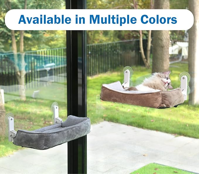 Zakkart Foldable Cat Hammock for Window with Bolster - Cordless, Fold-Up, Three-Side Bolstered Machine Washable Fluffy Bed, Robust Metal Frame - Cat Window Perch for Large Cats and Kittens - Gray - Image 2