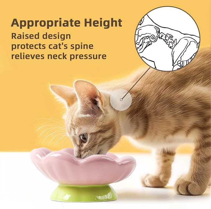 DIF DECO Ceramic Raised Cat Bowl, Pink Elevated Food Bowls for Food and Water Protecting Spine and Whisker Friendly,Tulip Shape Cute Pet Feeder Dish for Indoor Cats and Small Dogs(Height 3.3 inch) - Image 2
