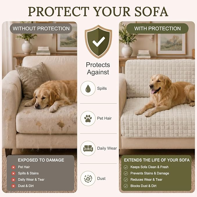 Smiry Velvet Couch Cover for Dogs, Non Slip Soft Sofa Protector for Pets | Washable Sofa Cover for Cats, Cozy Furniture Protector Against Pet Hair, Scratches, Fits Sectional Sofa(White, 36"x94.5") - Image 5