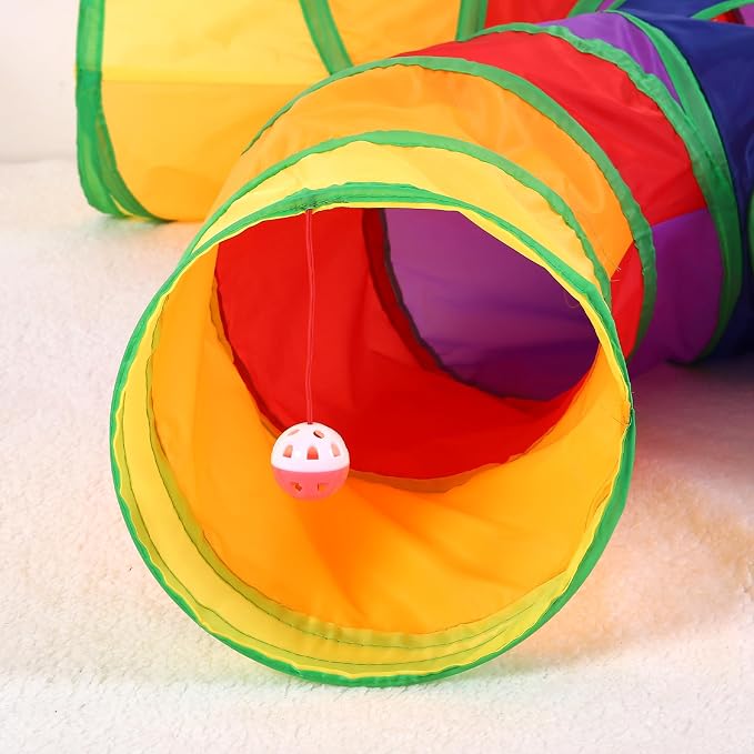 Pet Cat Tunnel, 4 Way Tunnels for Indoor Cats, Collapsible Pet Tunnel for Kitten, Puppy, Rabbit, 25cm-Wide Tunnels, Durable & Breathable, with Peek Hole Toy Ball - Image 6