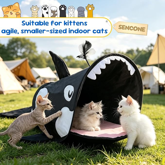 SENCONE Killer Whale Cat Tunnel Toy Portable Hideout Nap Tube for Kittens | Play, exploration and hide-and-seek. Foldable for storage and travel. Indoor and occasional travel. - Image 5