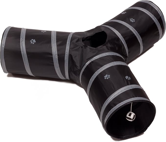 Cat Tunnel - Collapsible 3 Way Play Toy - Tube Fun for Rabbits, Kittens, and Dogs - Black/Grey by Unknown