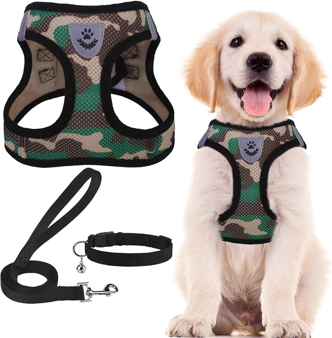 PUPTECK Dog Harness, Collar and Leash Set No Pull for Small Medium Sized | Soft Mesh Puppy Step-in Escape Proof Reflective No Choke Pet Cat Adjustable Walking Vest by PUPTECK