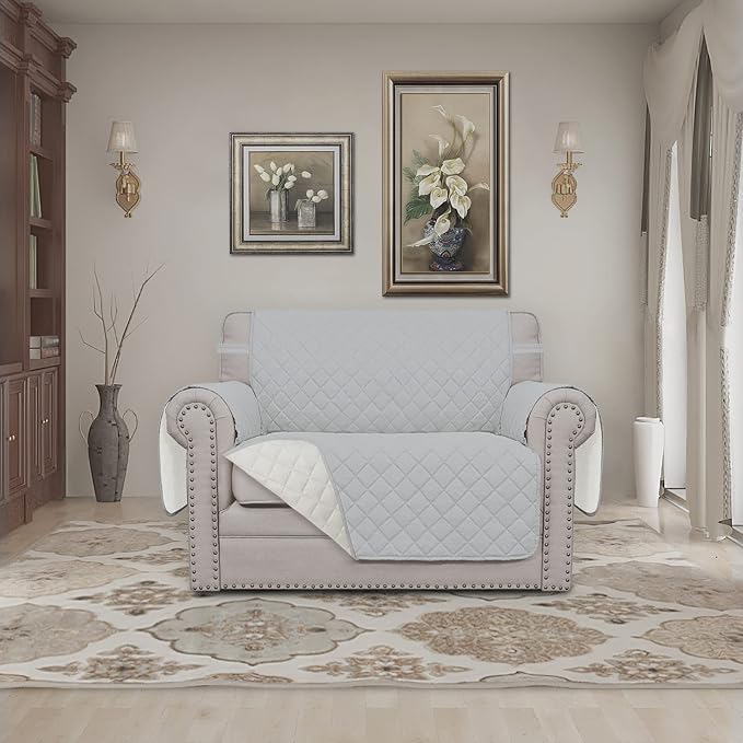 Easy-Going Reversible Couch Cover, Oversized Chair, Light Gray/Ivory | Machine Washable Slipcover For Dogs, Water Resistant Furniture Mat For Living Room, Non-Slip Sofa Cover, Pet Friendly - Image 2