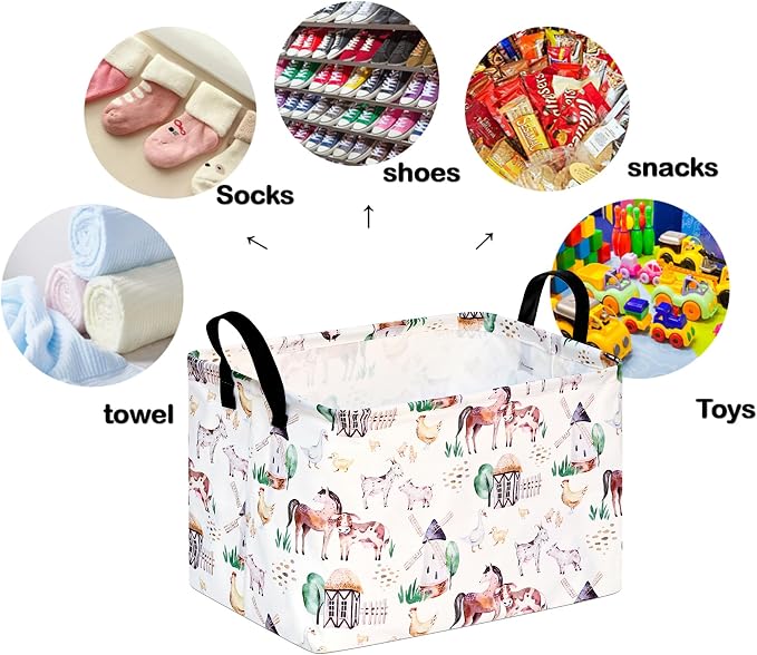 Storage Basket Home Shelf Basket Organizer Box Clothes Laundry Hamper Nursery Bin Gift Laundry Basket with Handles Rectangle Farm Pattern for Home - Image 5