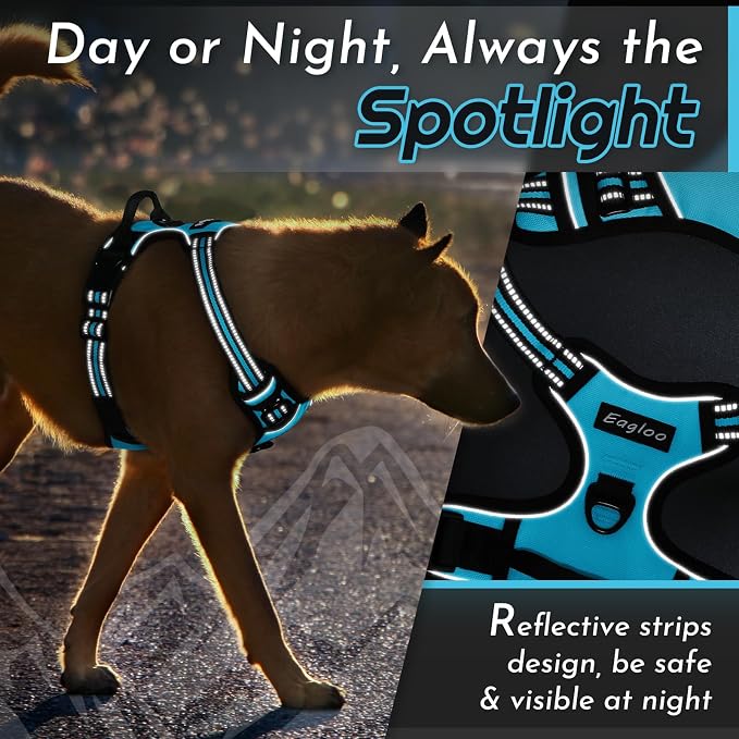Eagloo Dog Harness for Large Dogs, No Pull Pet Vest with 2 Leash Clips | No Choke with Handle, Adjustable Comfort Fit, Reflective Strips, Easy Walking Control, Sky Blue, Large - Image 7