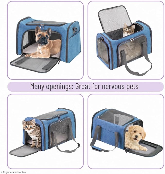 Mr. Pen- Pet Carrier, 17.5" x 11.2" x 11.5", Medium Size, Blue | Portable Travel Carrier for Small Pets, Cats & Small Dogs, Breathable Mesh, Safety Inner Leash - Image 6