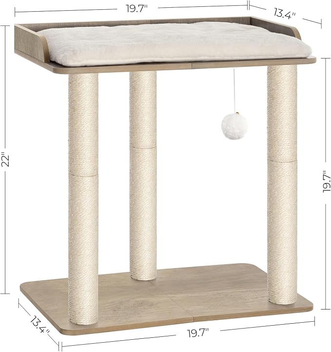 22in Cat Tree Tower Condo, Cat Scratch Posts for Indoor Cats, Big Plate, Three 23.6in Full Sisal Scratching Posts, Greige - Image 6