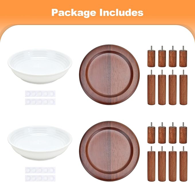 SPUNKYJUNKY Shallow Elevated Cat Bowl with Acacia Wood Stand Wide Raised Ceramic Cat Dishes Whisker Friendly Pet Food and Water Plates (Striped Pattern, 2 Pack, White) - Image 7