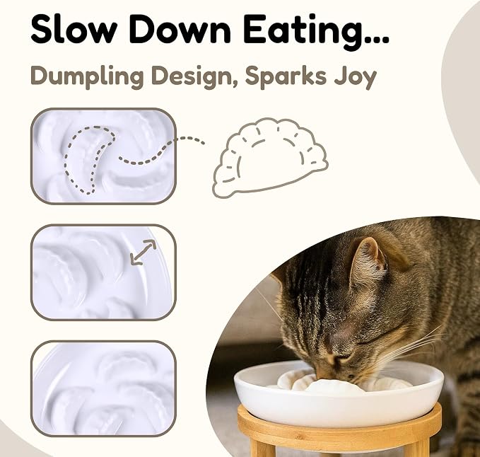 Slow Feeder Bowl, 6.3″ Elevated Cat Bowl with Stand, Melamine Wide Shallow Food Bowl, Whisker-Friendly Raised Plate, Wet Food Feeder for Slow Eating (White) - Image 4