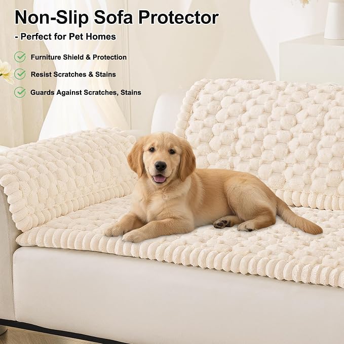 Smiry Non Slip Couch Covers for Dogs, Scratch Resistant Pet Sofa Protector | Machine Washable Soft Fuzzy Thick Furniture Cover for Sofa Loveseat Sectional Large Dogs, Cream, 35.4" x 35.4" - Image 10